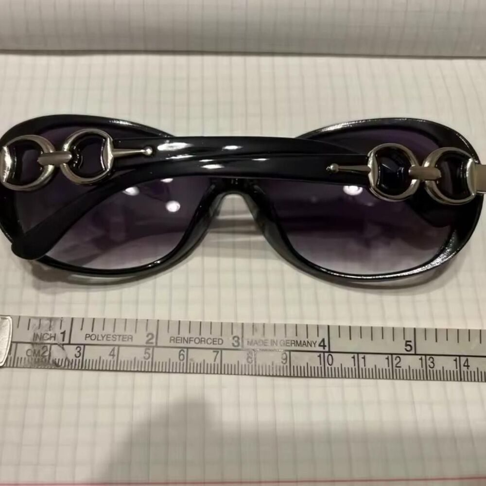 ꧁ᬊᬁ y2k style black silver ring big oversized sunglasses ᬊ᭄꧂ - Picture 7 of 7